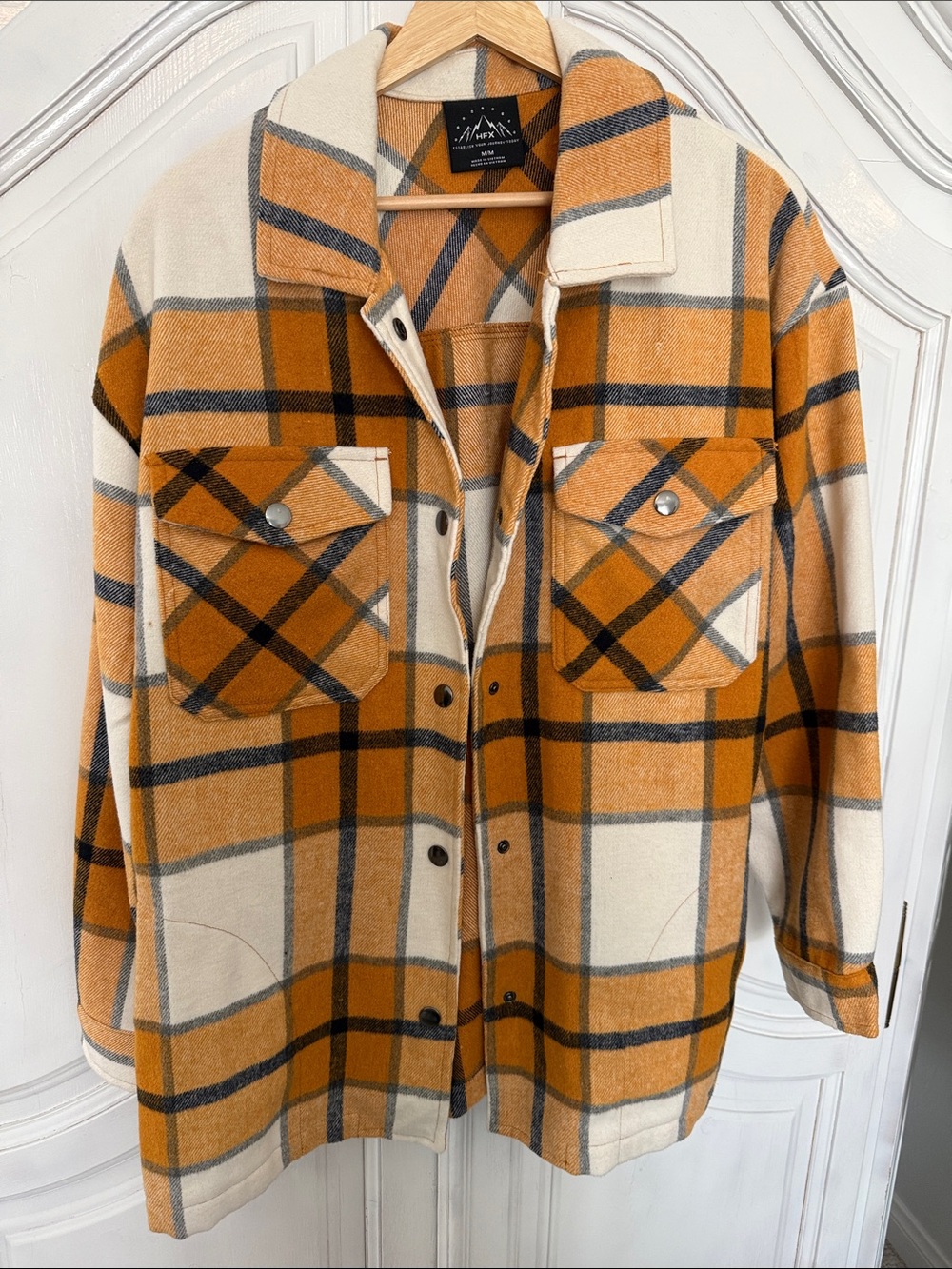 HFX Men’s Oversized Plaid Shacket Jacket – Snap Buttons Fall Rugged Cabincore M